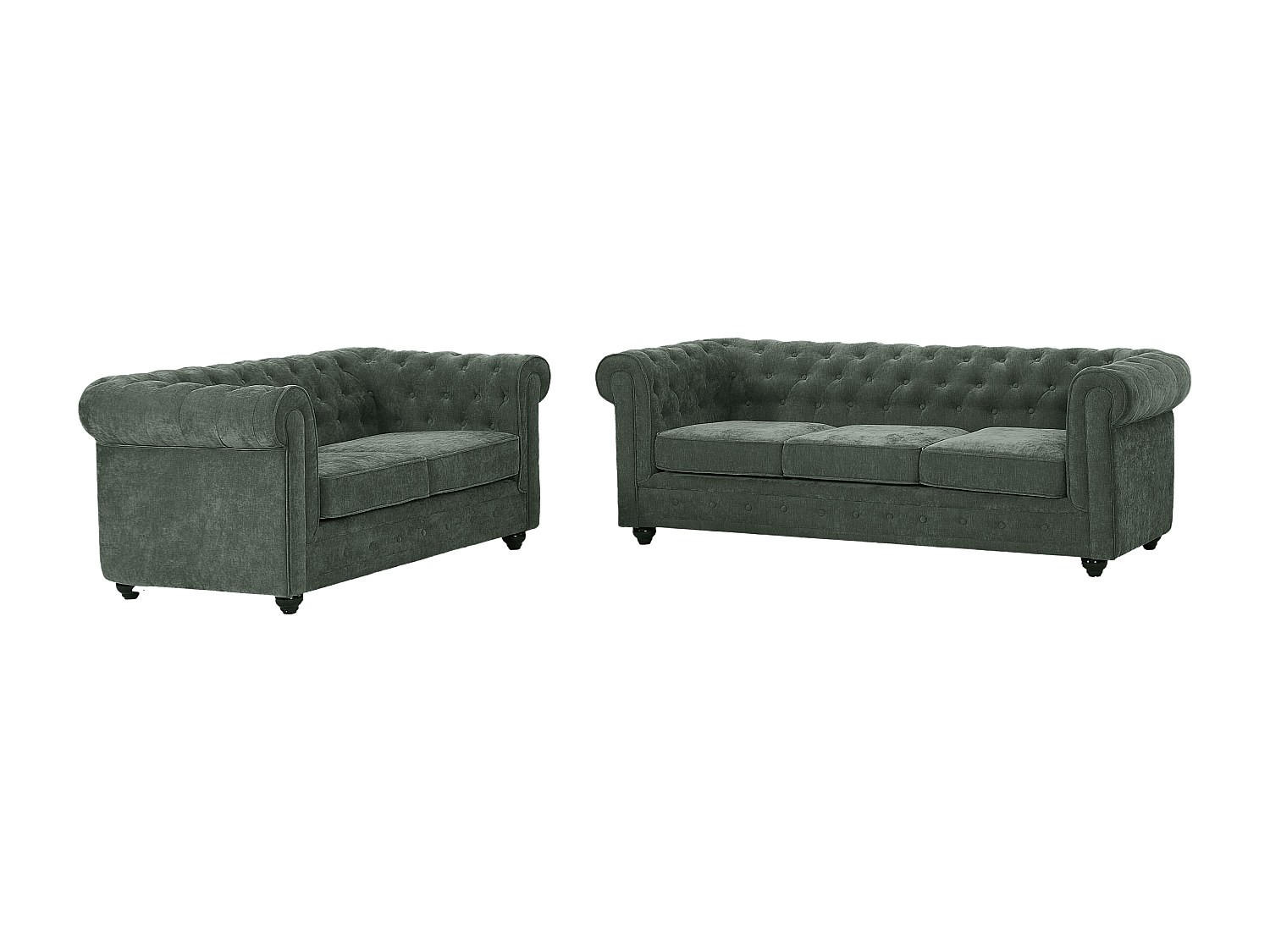 SOFA 3-Sitzer & 2-Sitzer - Stoff - Grün - CHESTERFIELD - Grün, Textil (88/72/205cm) - Vente-Unique