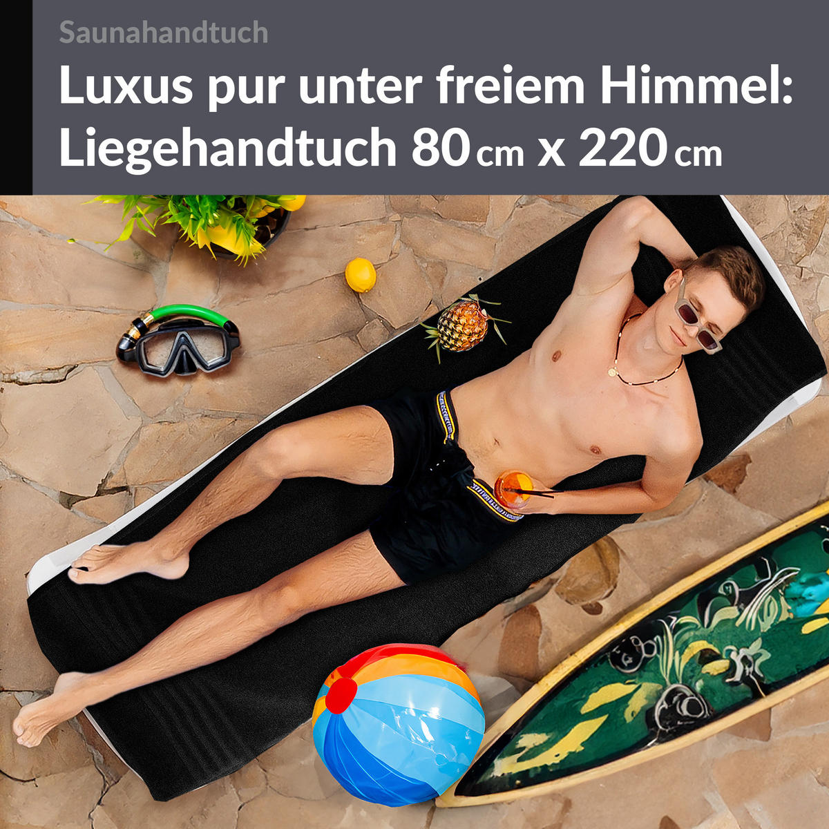SAUNATUCH London Schwarz 80x220 cm - Schwarz, Textil (80/220cm) - Lashuma