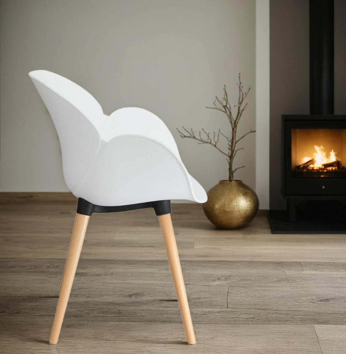 KÜCHENSTUHL Polypropylen Sitzschale mit Holzgestell Skandinavisch, Weiß 59,5x59x84,5 cm - Beige/Weiß, Kunststoff/Buchenholz (59/85/60cm) - KADIMA DESIGN