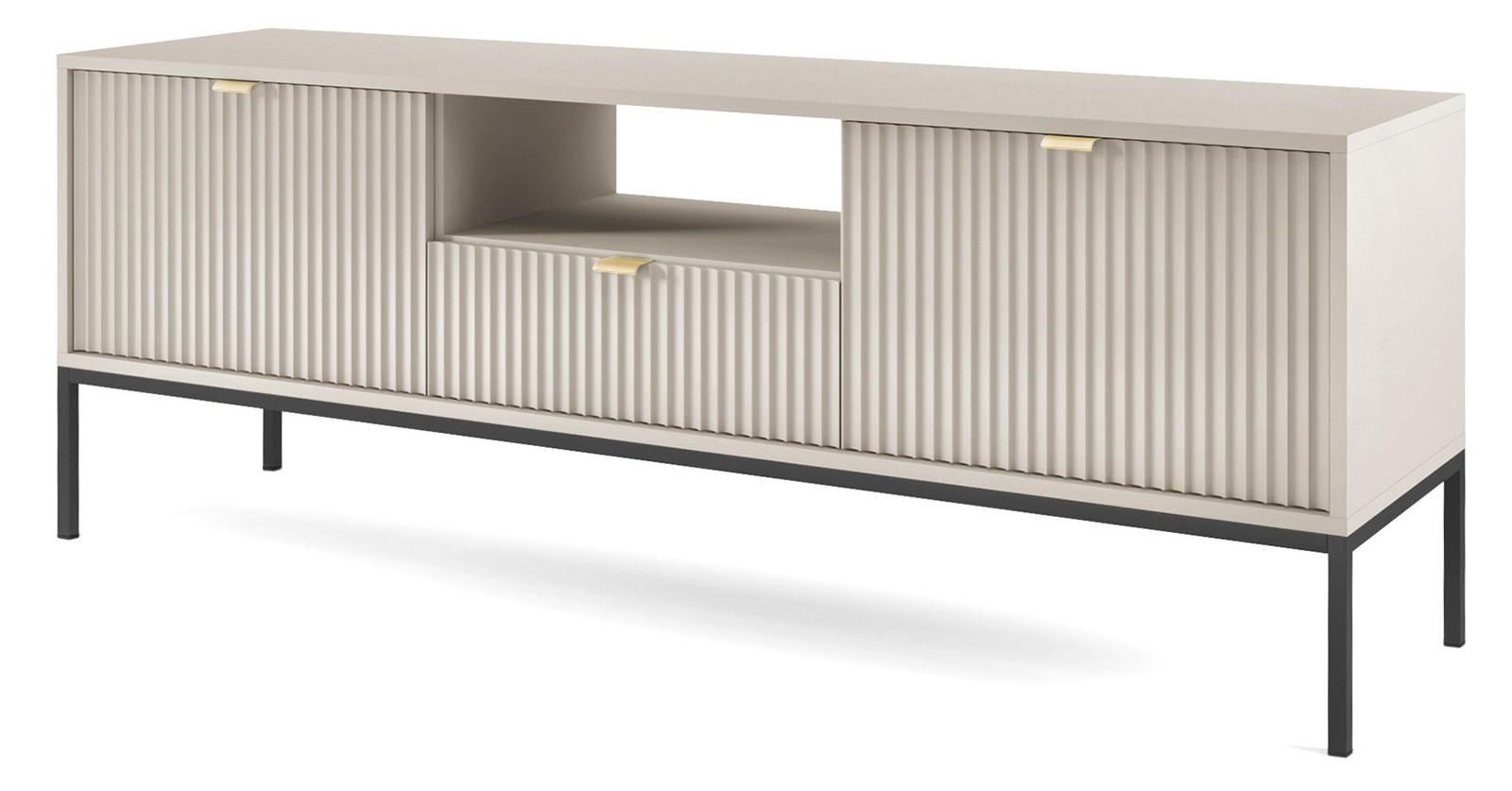LOWBOARD Kioto RTV 154 cm in Kaschmirfarbe und mit schwarzen Füßen - Kaschmir/Schwarz Hochglanz, Holzwerkstoff/Metall (154/56/39cm) - Ravio
