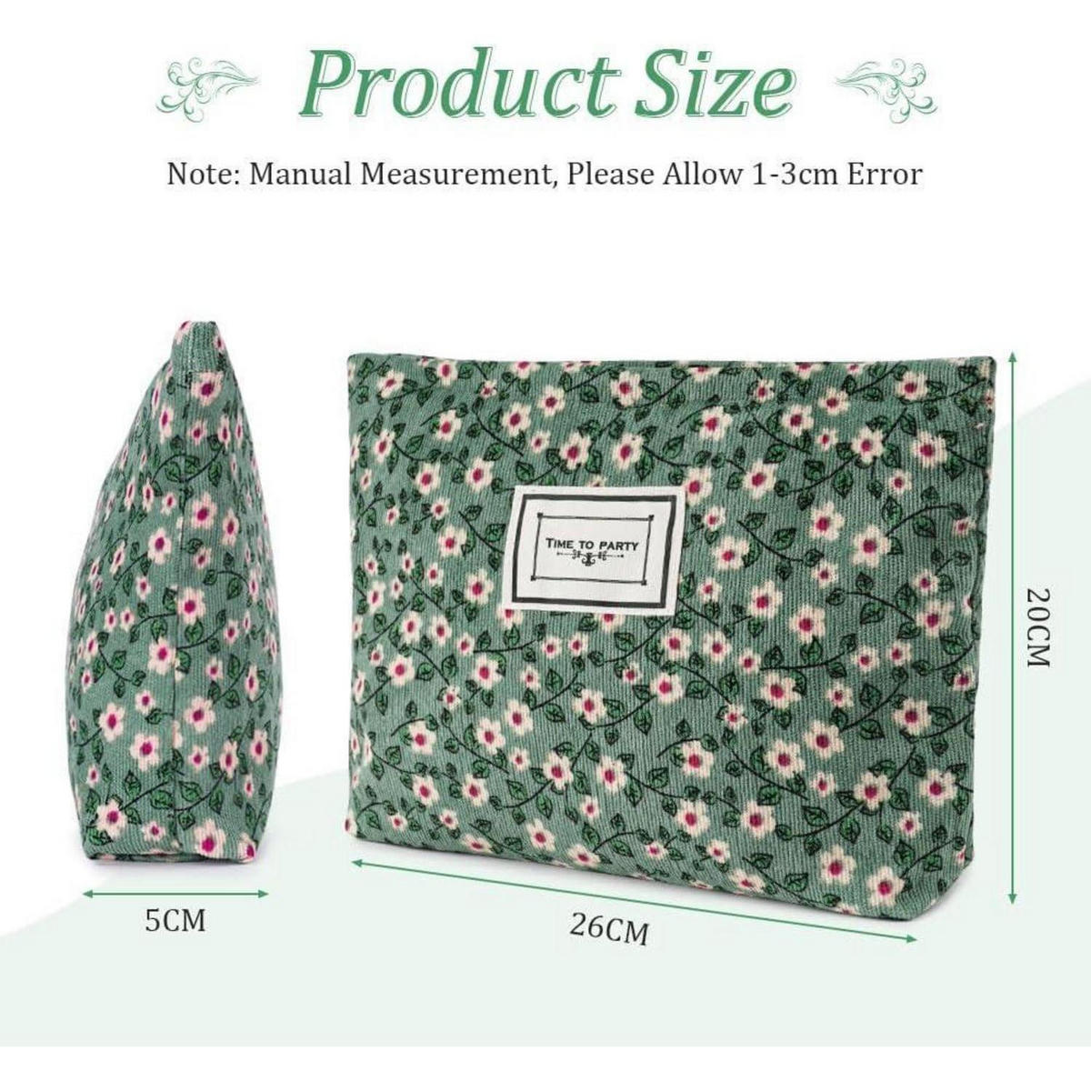 KULTURTASCHE Cord Blumenmuster Grün 26 cm - Grün, Textil (20/2/30cm)