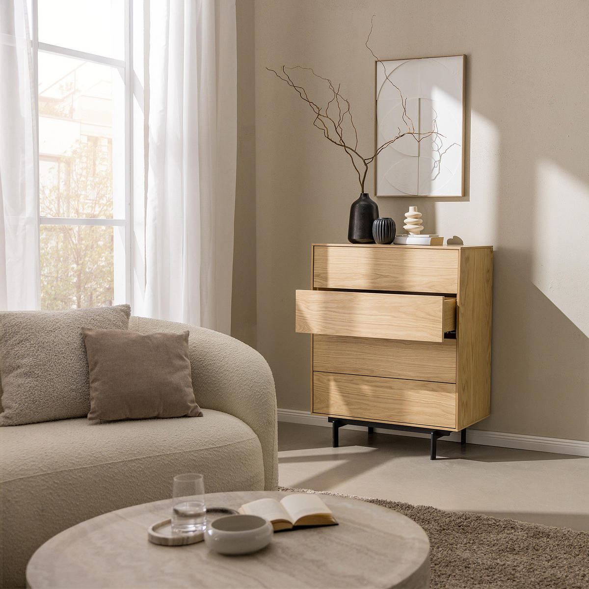 FURNIERTE KOMMODE - Eichefarben, Holzwerkstoff/Metall (80/100/40cm) - home24