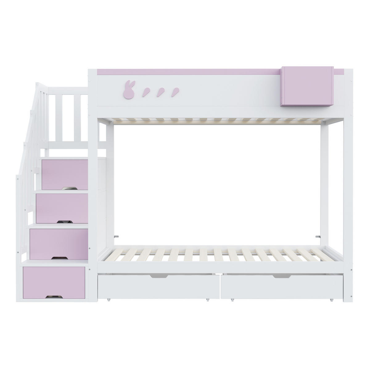 ETAGENBETT 90/200 cm mit Stauraumleiter, Schubladen und abnehmbarem Ablagefach, Weiß/Rosa - Weiß, Holzwerkstoff (90/200cm) - Redom