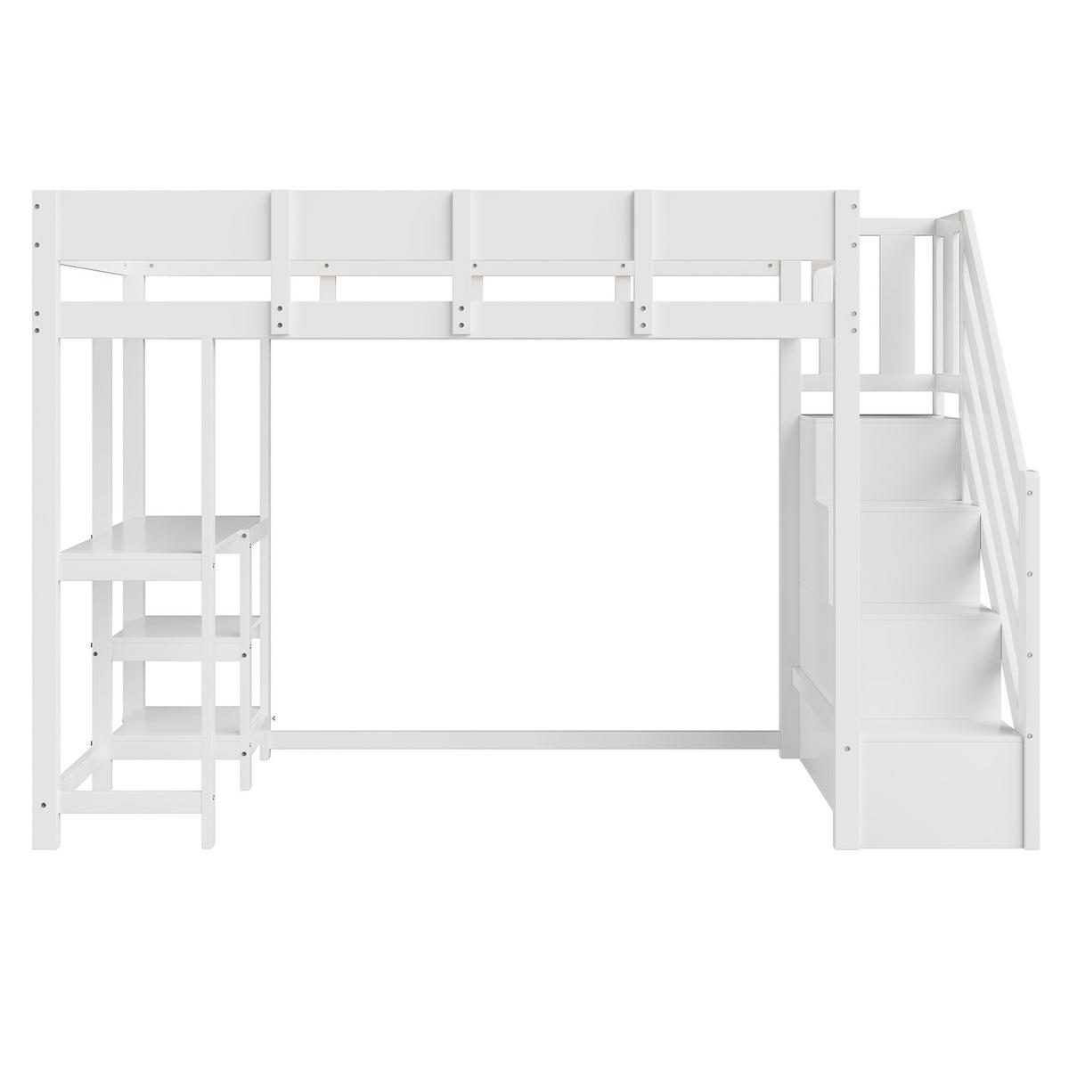 HOCHBETT 90/200 cm in Weiß mit Stauraumtreppe und Ablageregal - Weiß, Holz (90/200cm) - BEAOK