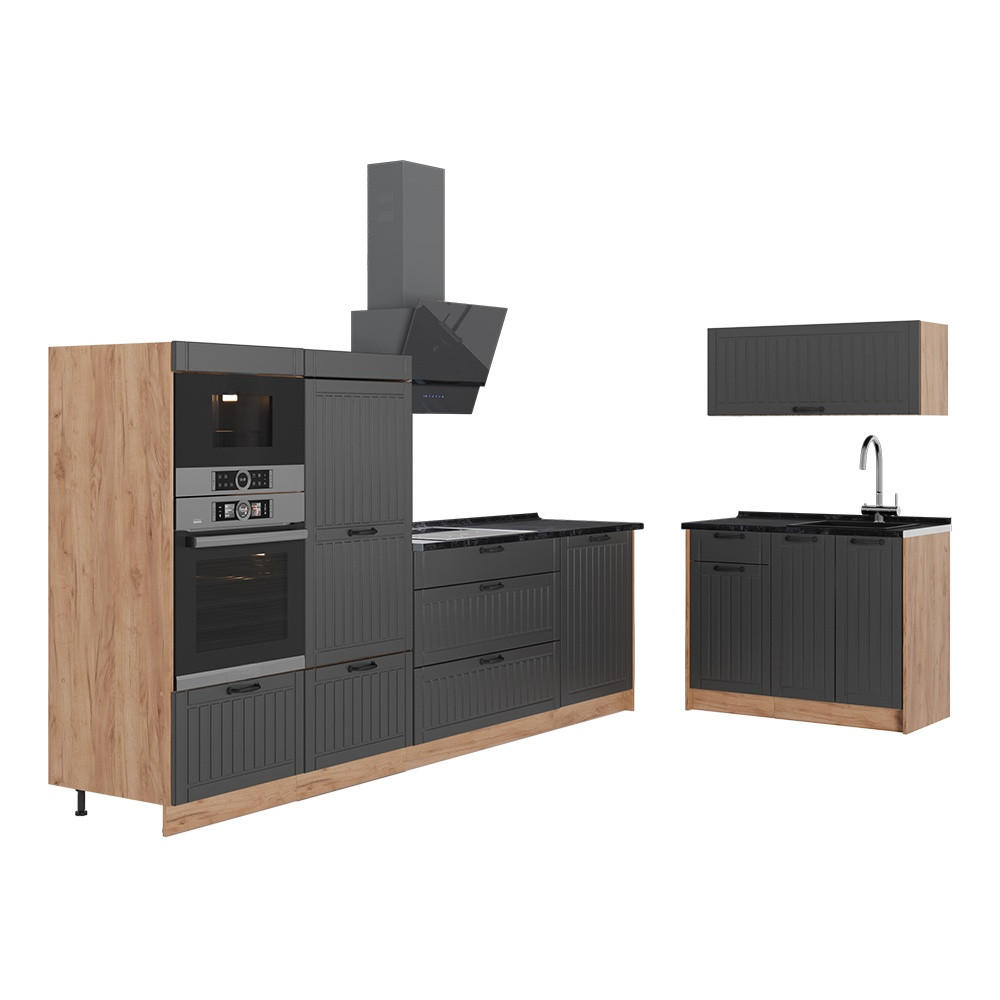 KÜCHENZEILE Fame-Line, Dunkelgrau/Goldkraft Eiche, 380 cm ohne Arbeitsplatte - Honigeiche/Dunkelgrau, Holzwerkstoff (380/153.6/51.6cm) - Vicco