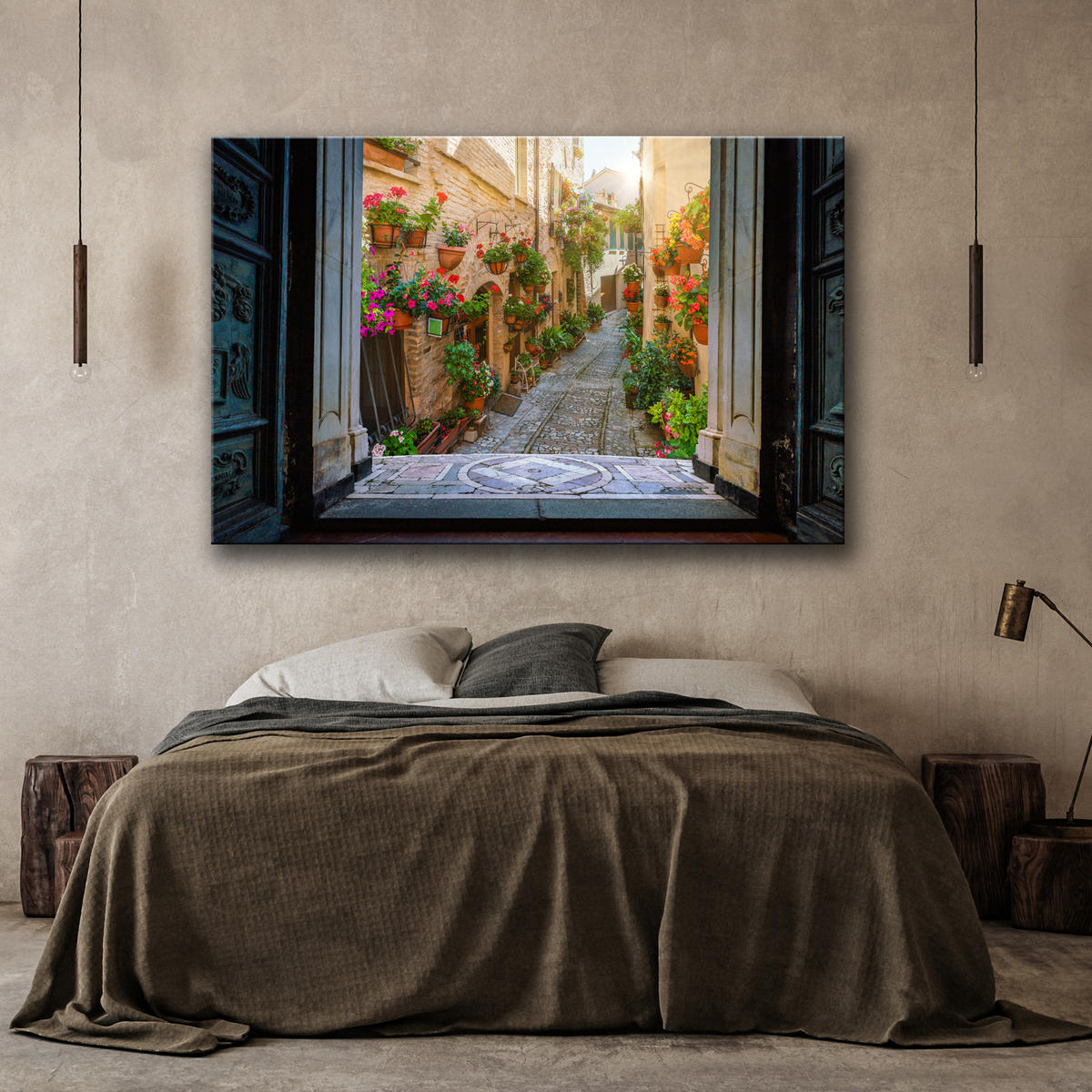 WANDBILD blick auf eine straße in der toskana - Beige, Textil (60/40cm) - Feeby