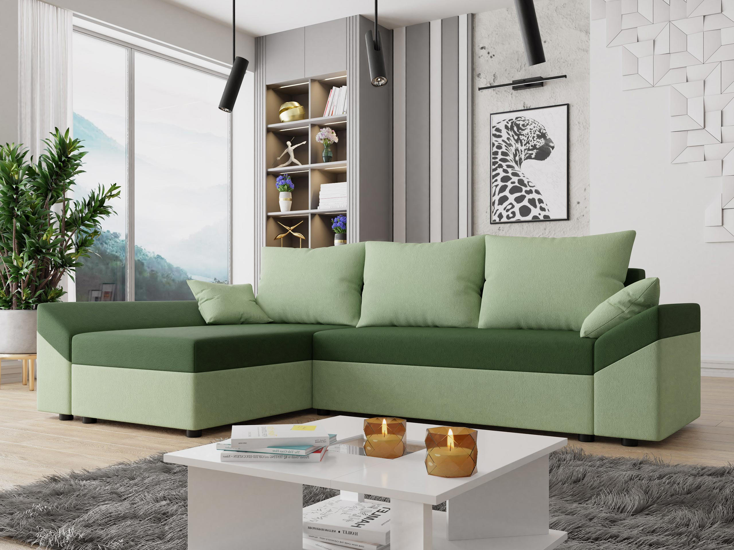 ECKSOFA Dante L - Schwarz/Grün, Holz/Kunststoff (240/140cm) - MIRJAN24