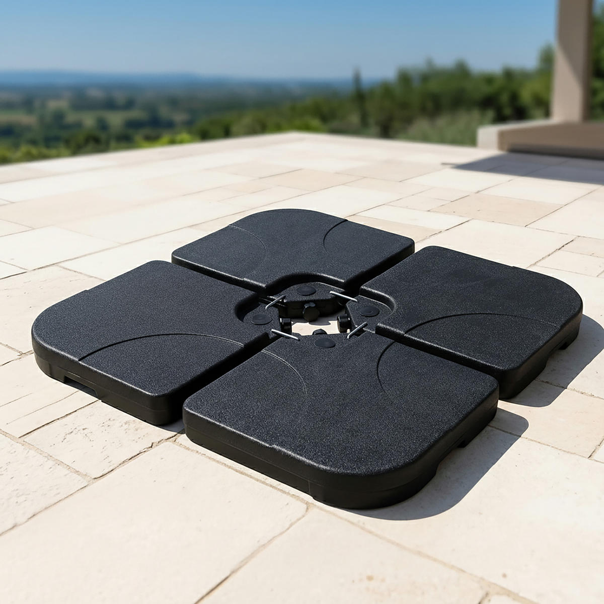 SCHIRMGEWICHTE Schwarz 4er-Set Kunststoff 50x50 cm - Schwarz, Kunststoff/Metall (50/7.5/50cm) - Relaxdays