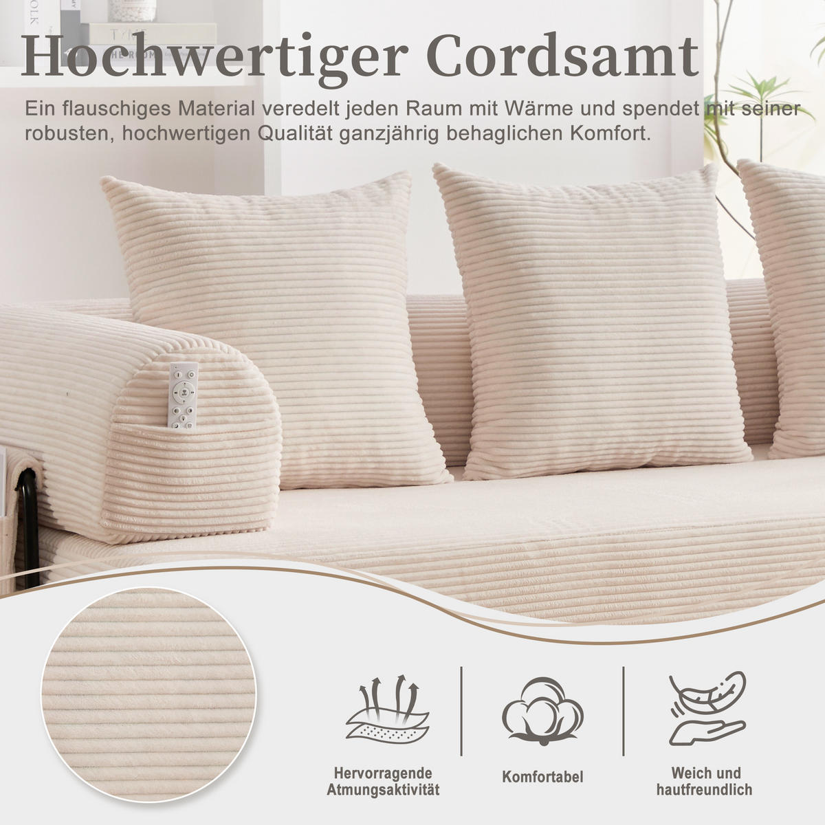 SCHLAFSOFA, Modulares Tagesbett mit Metallgestell, Klappbares Bodensofa Cordstoff, Beige - Beige, Textil (94/67/200cm) - LVHOM