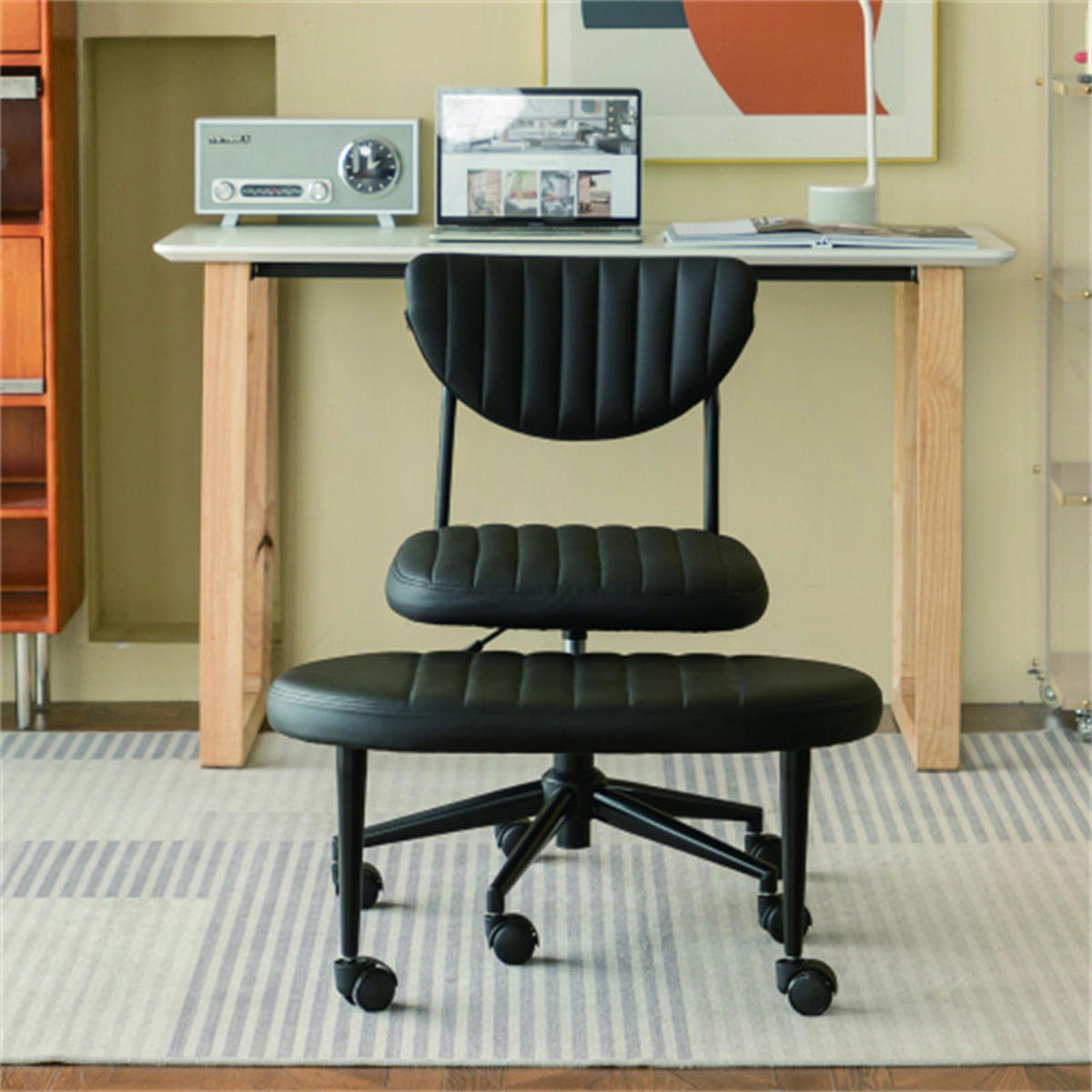 DREHSTUHL Ergonomisch Schwarz, höhenverstellbar & drehbar, Metall-Stoff-Bezug, 69 x 48 x 92 cm - Schwarz, Metall (72/92/40cm) - Albatros
