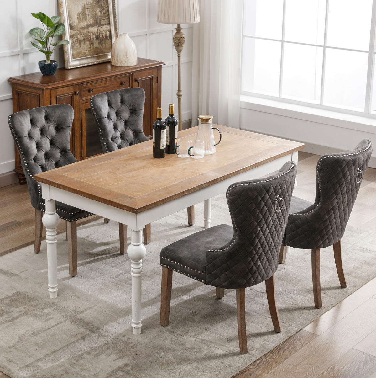 ESSZIMMERSTUHL mit Türklopfer 95 cm Samt Grau 2er-Set - Grau, Holz (46.5/95/53.2cm) - Meubliv