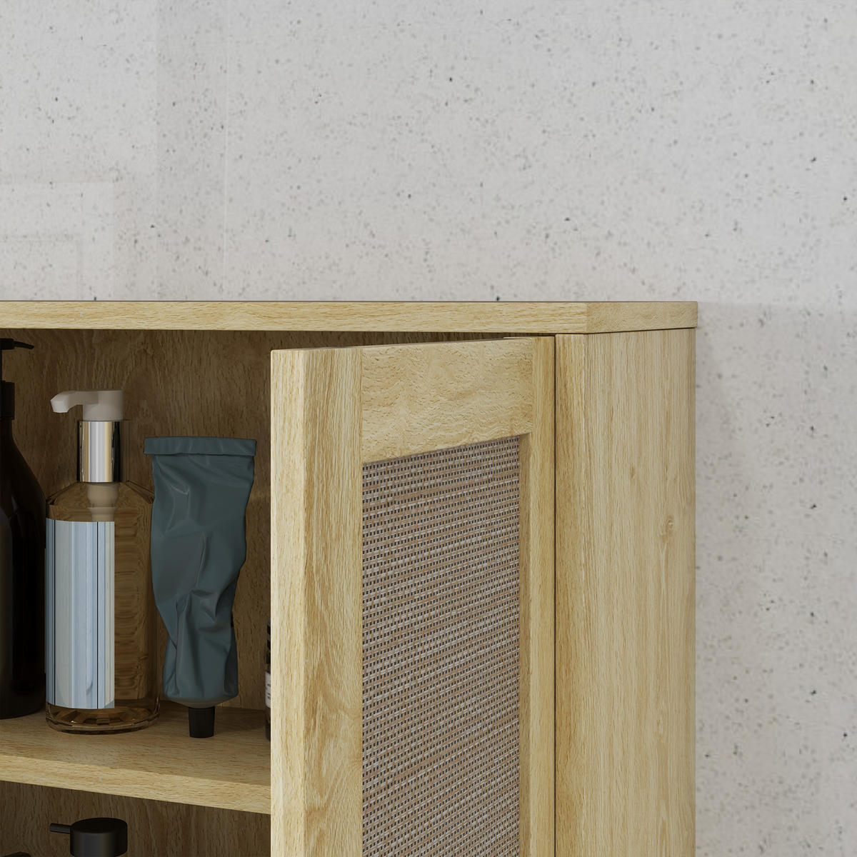 HÄNGESCHRANK DE-15896 mit Rattantüren & offenem Fach Eichenoptik - Eichefarben, Holzwerkstoff (20/66.5/59cm) - ComfortXL