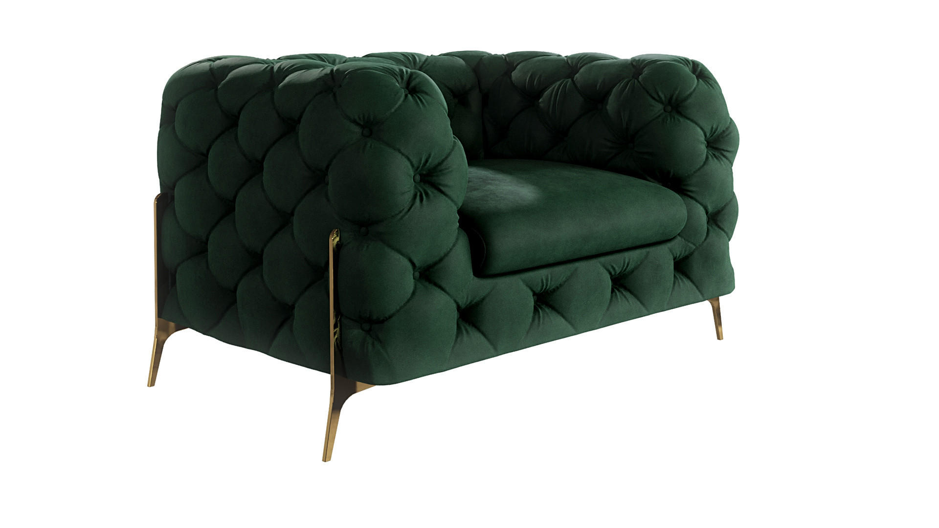CHESTERFIELD-SESSEL Lexi Flasche Grün Samt - Smaragdgrün/Goldfarben, Holz/Textil (125/75/100cm) - S-Style Möbel