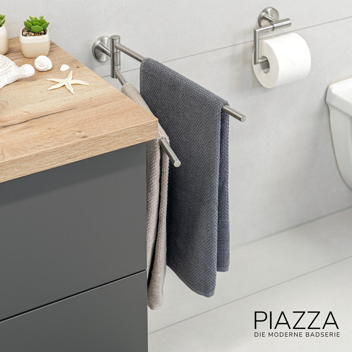 HANDTUCHSTANGE PIAZZA, Edelstahl matt - Edelstahlfarben, Metall (5.8/10/50cm) - bremermann