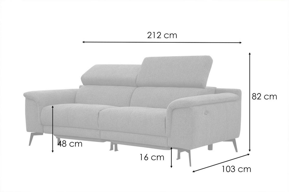 RELAXSOFA FIERO 3-Sitzer mit 2 Relaxfunktionen, taupe - Taupe/Schwarz, Holzwerkstoff/Textil (212/82/103cm)
