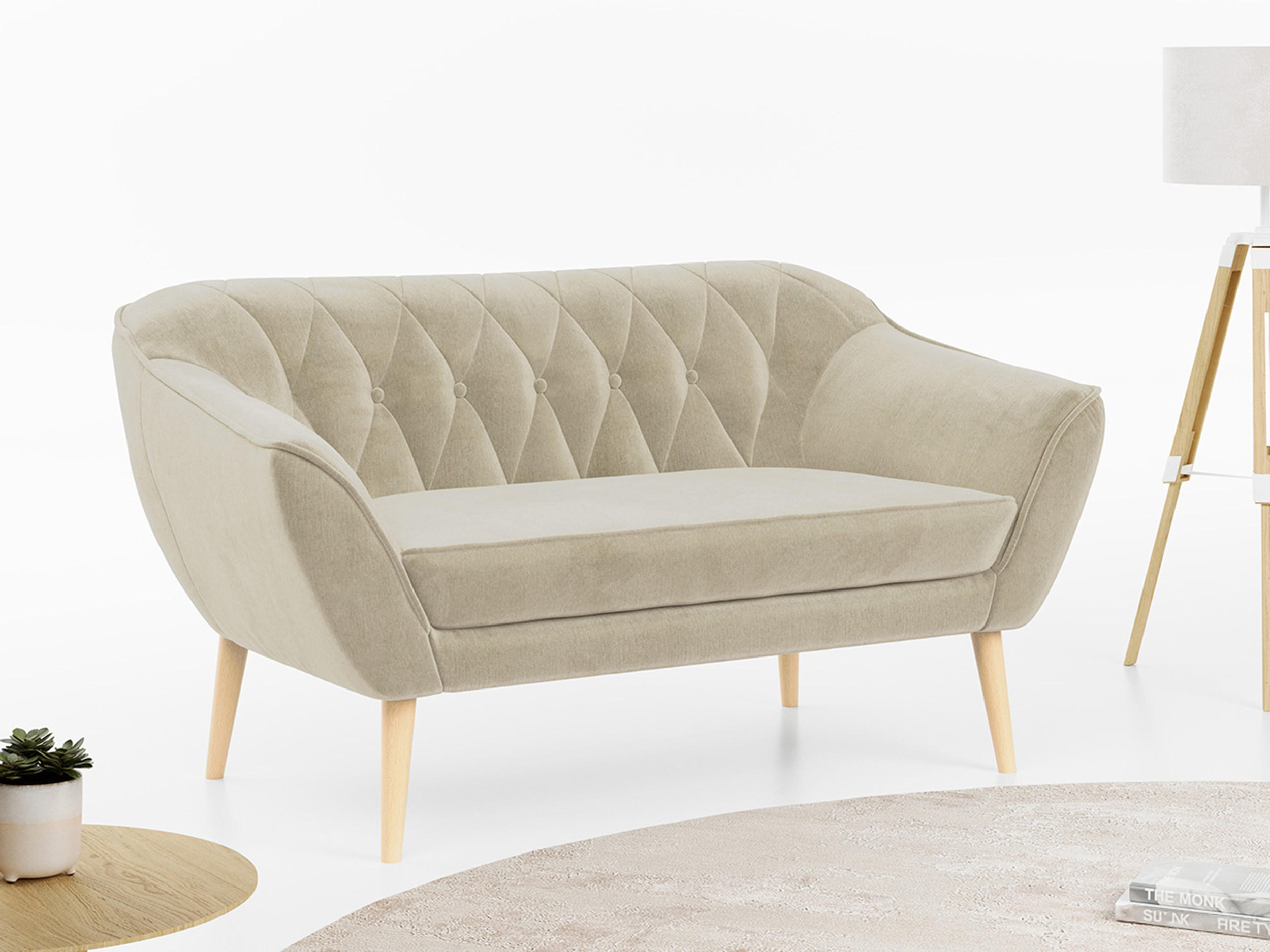 SOFA Pirs 2 Sitzer Velvet Beige - Beige/Braun, Holz/Textil (140/75/74cm) - MKS