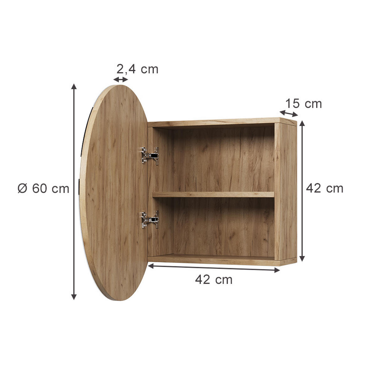BADSPIEGELSCHRANK Loki Goldkraft Eiche 60 x 60 cm mit 2 Fächern - Eiche Wotan, Holzwerkstoff (60/60/17.4cm) - Vicco
