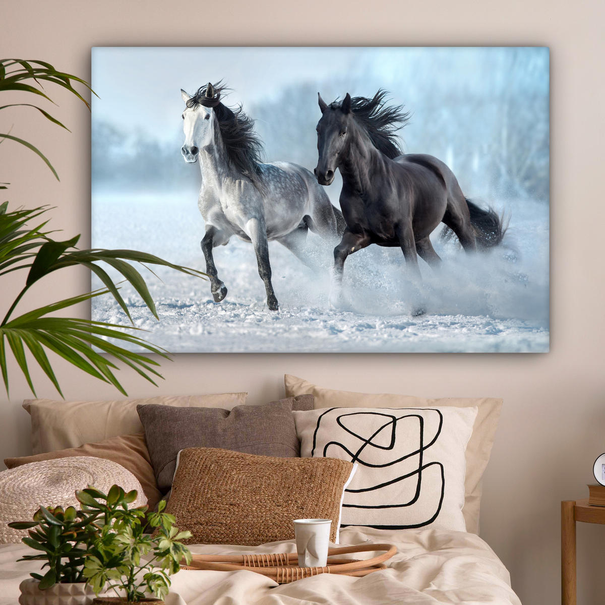 LEINWANDBILD Pferde - Winter - Tiere - Natur - Schnee XXL 150x100 cm - Anthrazit, Textil (150/100cm) - MuchoWow