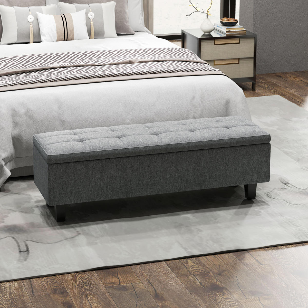 SITZBANK mit Stauraum, 138 x 40 x 45 cm, Dunkelgrau - Dunkelgrau, Textil (138/45/40cm) - HOMCOM