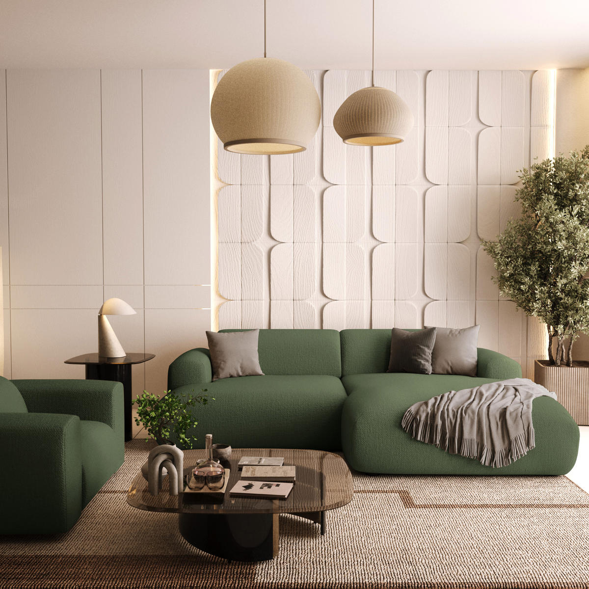RECHTES Ecksofa Köpergewebe Olivgrün 266cm - Olivgrün/Grün, Textil (266/165cm) - Sia Home