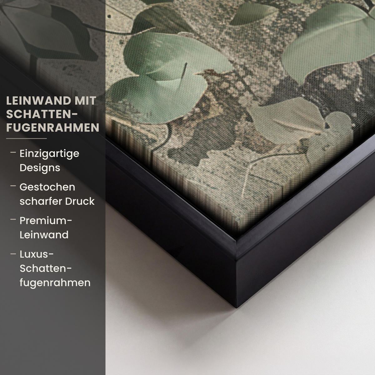 LEINWAND Bilder mit Rahmen - Blumen - Blätter - Abstrakt - Modern - 40x60 - Grau, Textil (40/60cm) - MuchoWow