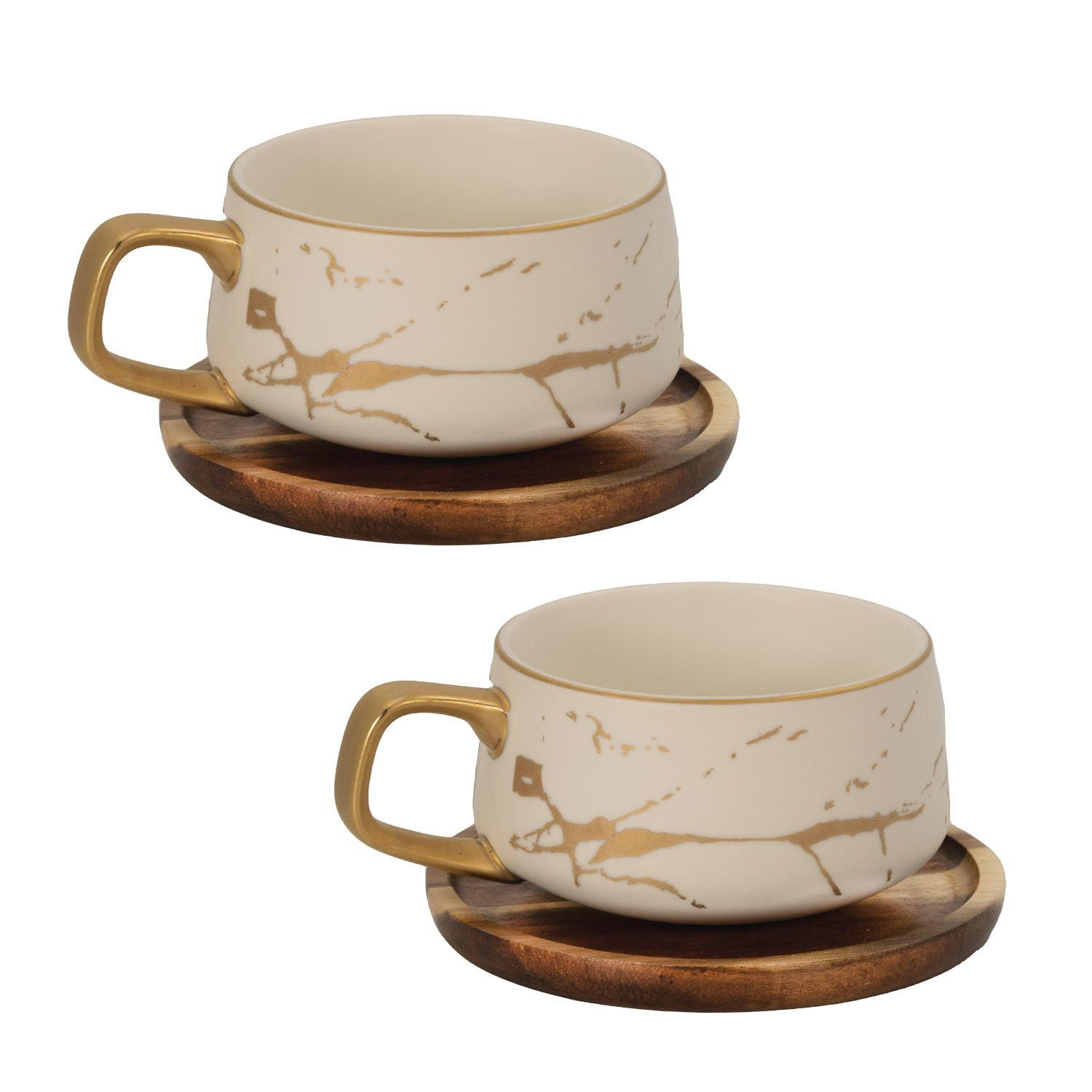 KAFFEETASSE Marmor Design 200 ml mit Untersetzer (2-tlg.) - Weiß, Keramik (13/6.3/13cm) - Intirilife