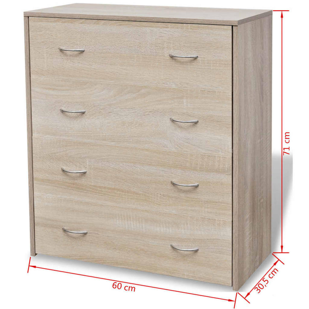 KOMMODE mit 4 Schubladen 60/30,5/71 cm aus Holzwerkstoff Eichenbraun - Eichefarben/Silberfarben, Holz (60/71/35.5cm) - vidaXL