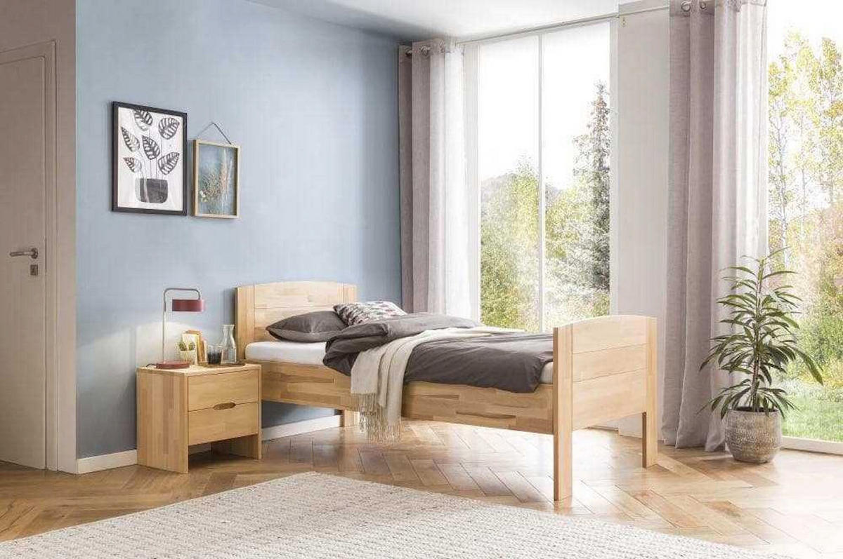 SENIORENBETT Buche Massiv Comfort 04 / 100 x 200 cm / buche-wenge-lackiert / mit Nachtkonsole - Wengefarben, Holz (100/200cm) - BED BOX