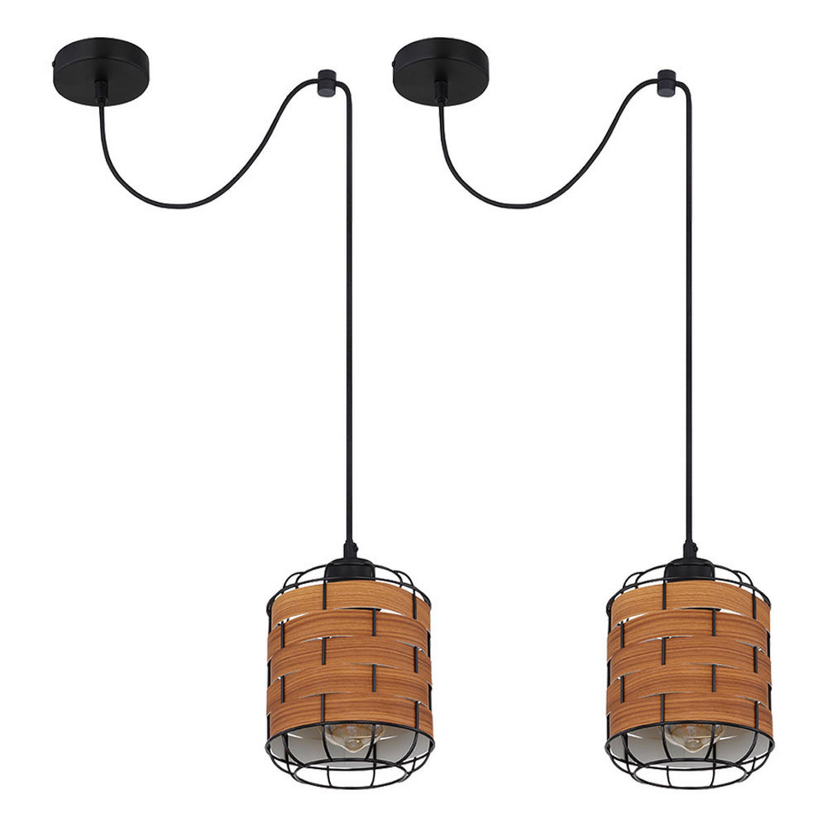 HÄNGELEUCHTE Holzoptik Braun 2er Set - Braun, Metall (15/15/200cm) - Globo Lighting