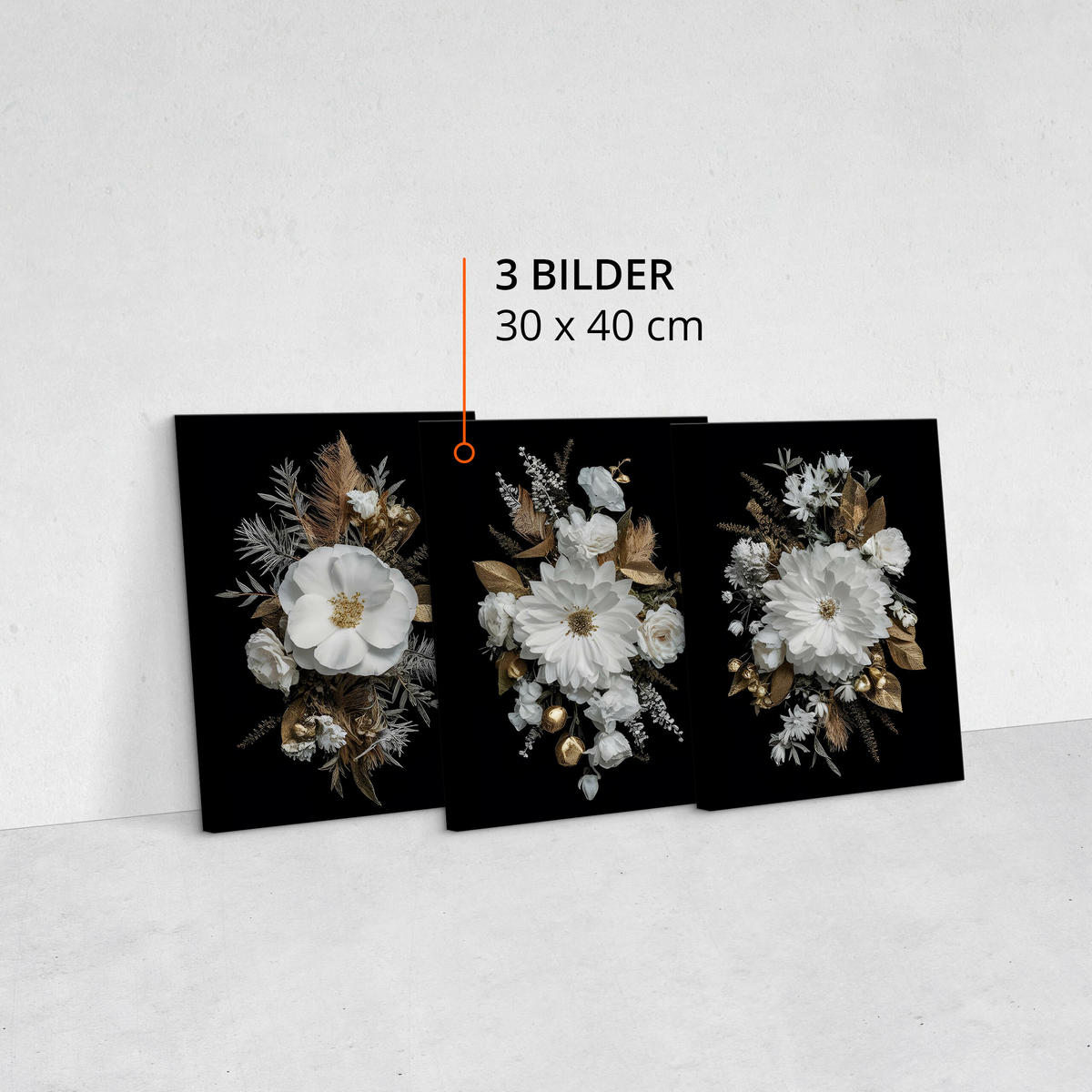 LEINWANDBILDER 3-es Set Blumen Natur 3D - Beige/Schwarz, Textil (90/40cm) - Muralo
