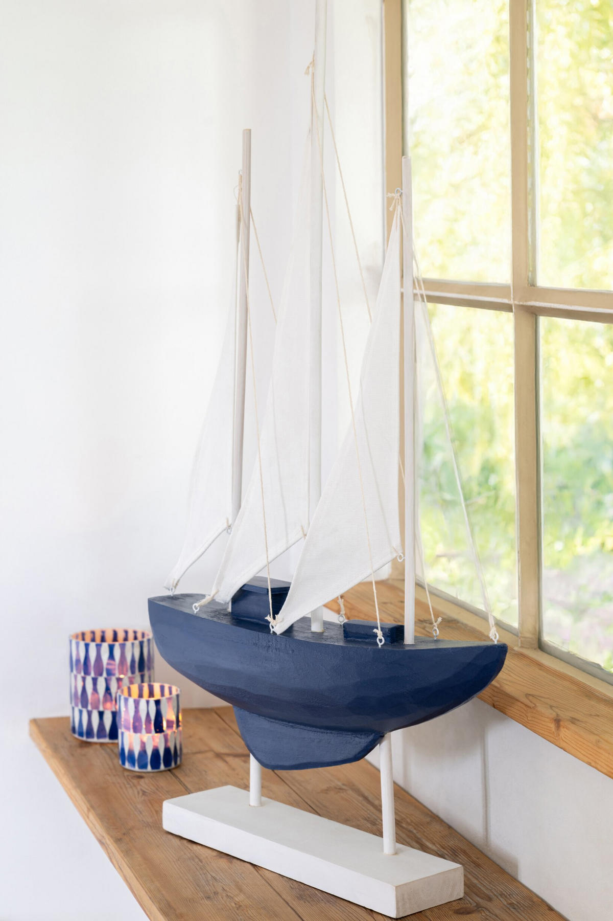 DEKOOBJEKT SEGELSCHIFF - Blau, Holz (8.2/79/42.5cm) - J-Line