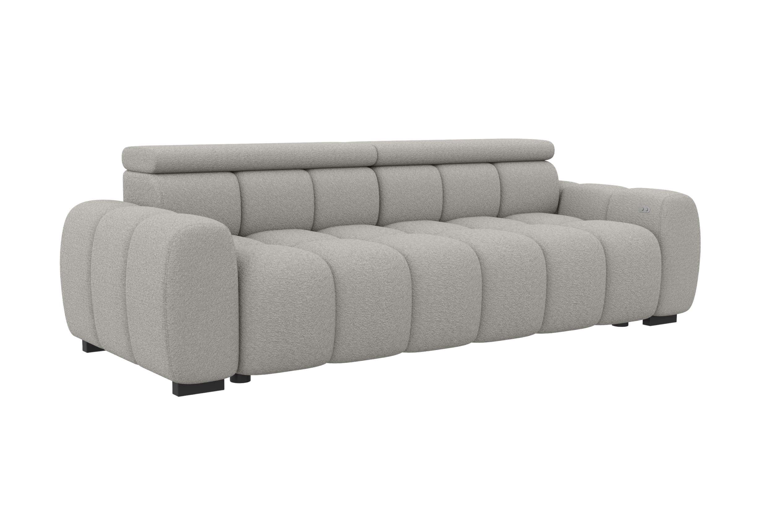 BIGSOFA ALESSIO Bouclé-Stoff Grau mit elektrischer Sitztiefenverstellung - Grau, Kunststoff/Textil (248/77/108cm) - 99rooms