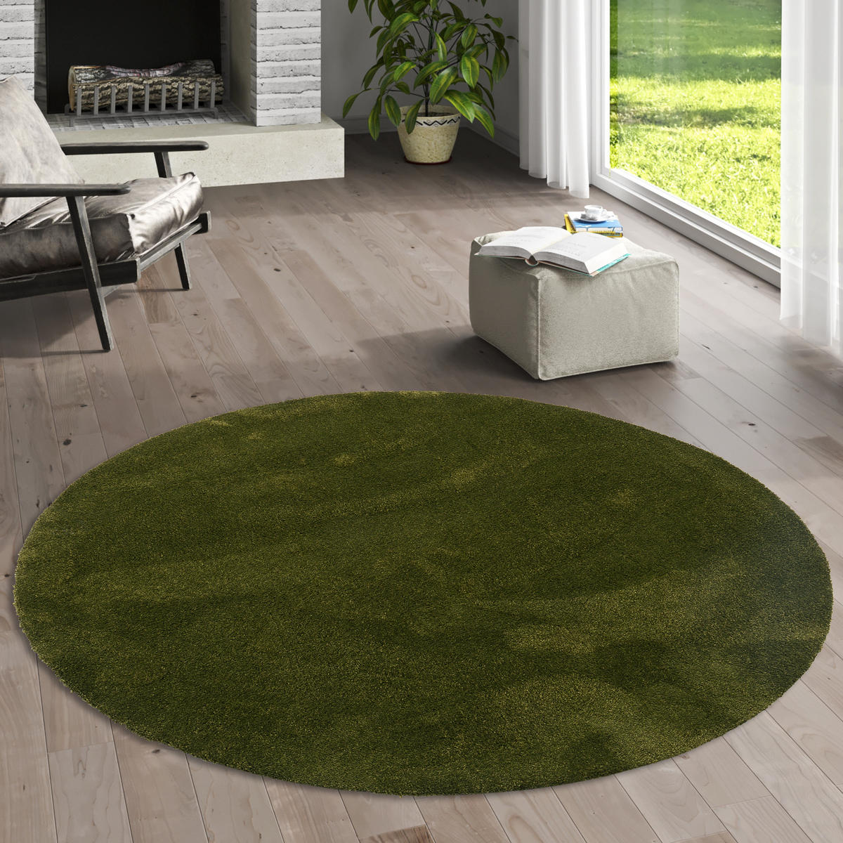 HOCHFLORTEPPICH LIVORNO RUND SUPER SOFT - Grün, Textil (160/160cm) - Snapstyle