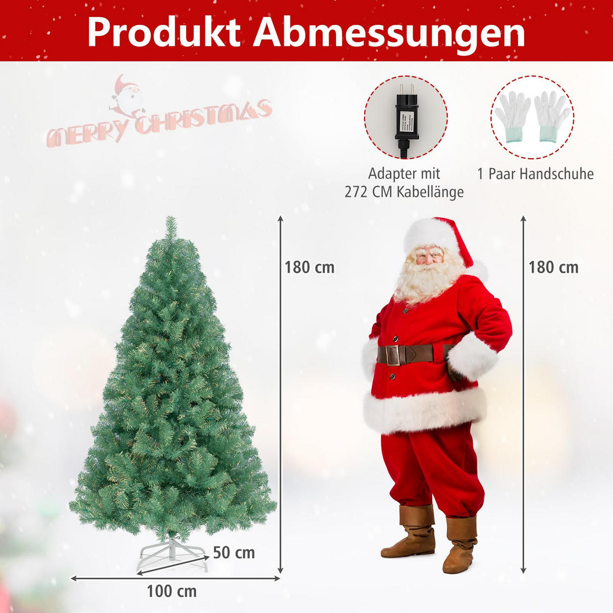 WEIHNACHTSBAUM Tannenform mit warmweißen LEDs 180 cm fruchtgrün - Grün, Metall (180cm) - COSTWAY