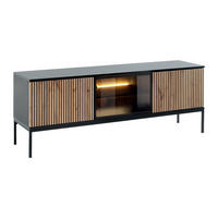 TV-MÖBEL - 3 Türen - mit LED-Beleuchtung - MDF & Rauchglas - Schwarz & Holzfarben - OVILA - Schwarz, Holz (153.4/56.2/39cm) - Vente-Unique