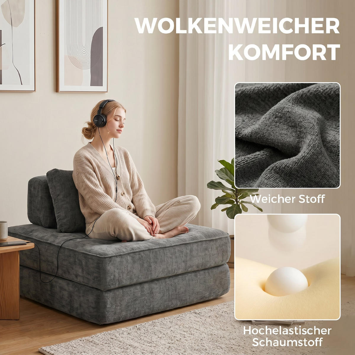 SOFA Grau 97.0/97.0/70.0cm - Grau, Textil (97/70/97cm)