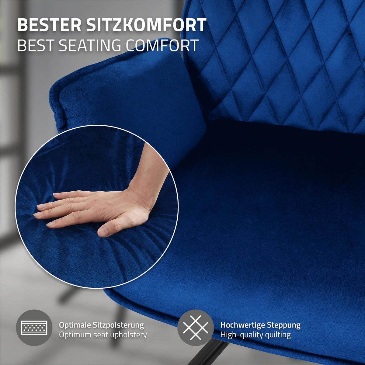 OTOČNÁ jídelní židle, tmavě modrý samet - černá/tmavě modrá, kov (63/90/57cm) - ML-DESIGN