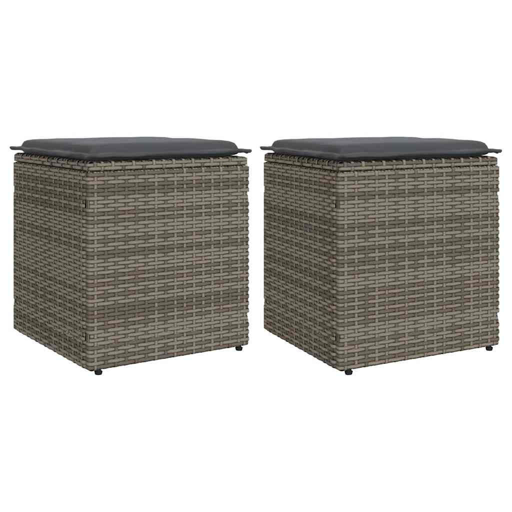 GARTENHOCKER Mit Kissen 2er Set Grau 40/40/43 Cm Poly Rattan - Grau, Kunststoff (40/43/40cm) - vidaXL