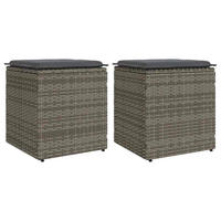 GARTENHOCKER Mit Kissen 2er Set Grau 40/40/43 Cm Poly Rattan - Grau, Kunststoff (40/43/40cm) - vidaXL