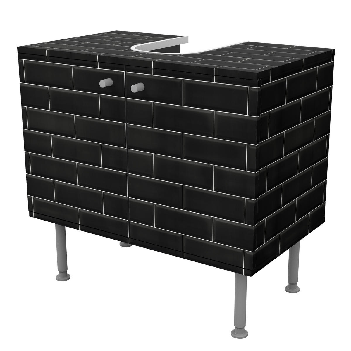 WASCHBECKENUNTERSCHRANK Keramikfliesen Schwarz 60/55/35 cm - Schwarz, Holzwerkstoff (60/55/35cm) - Bilderwelten