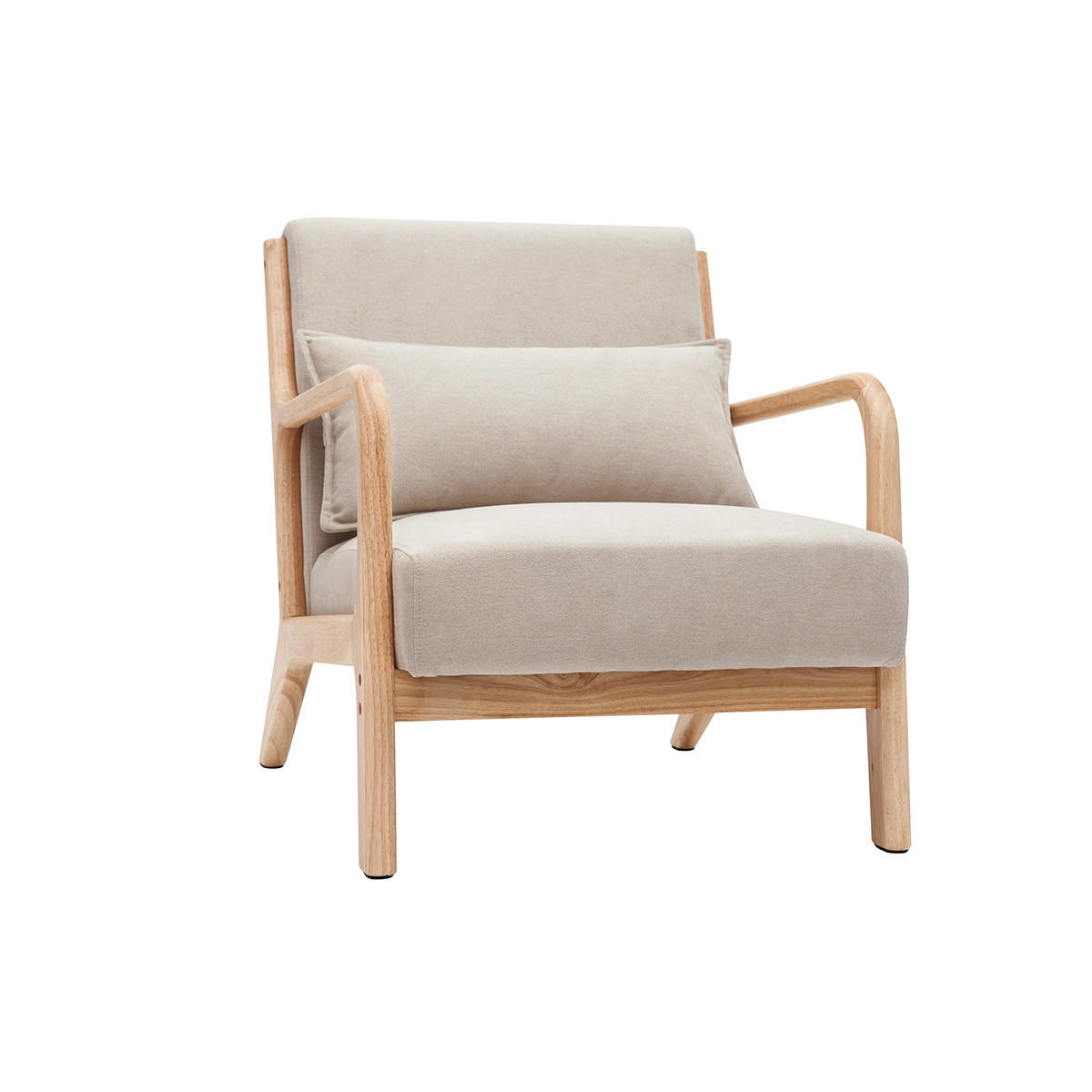 SESSEL Stoff Samteffekt Beige Helles Holz DERRY - Beige, Textil (84/75.5/66cm) - Miliboo