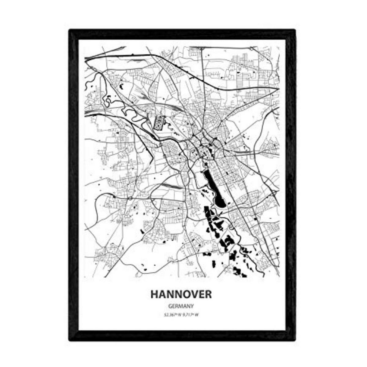 POSTER Karte Von Hannover - Deutschland A4 Rahmenlos - Klar, Papier (29.7/5/21cm) - Nacnic