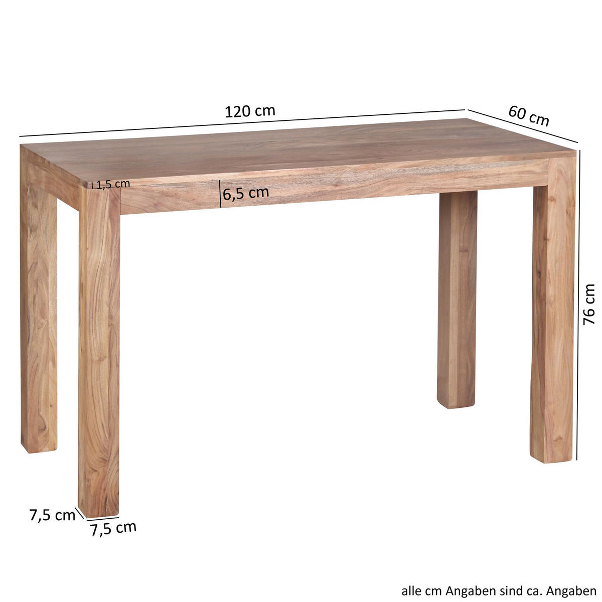 ESSTISCH Massivholz Akazie Rechteckig Handgefertigt NAKO, Beige 120x60x76 cm - Hellbraun/Beige, Akazienholz/Holz (60/120/76cm) - KADIMA DESIGN