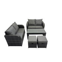 GARTENMÖBEL SET mit Sofa Polyrattan 6-Sitzer Dunkelgrau - Dunkelgrau/Grau, Glas/Kunststoff - Fimous
