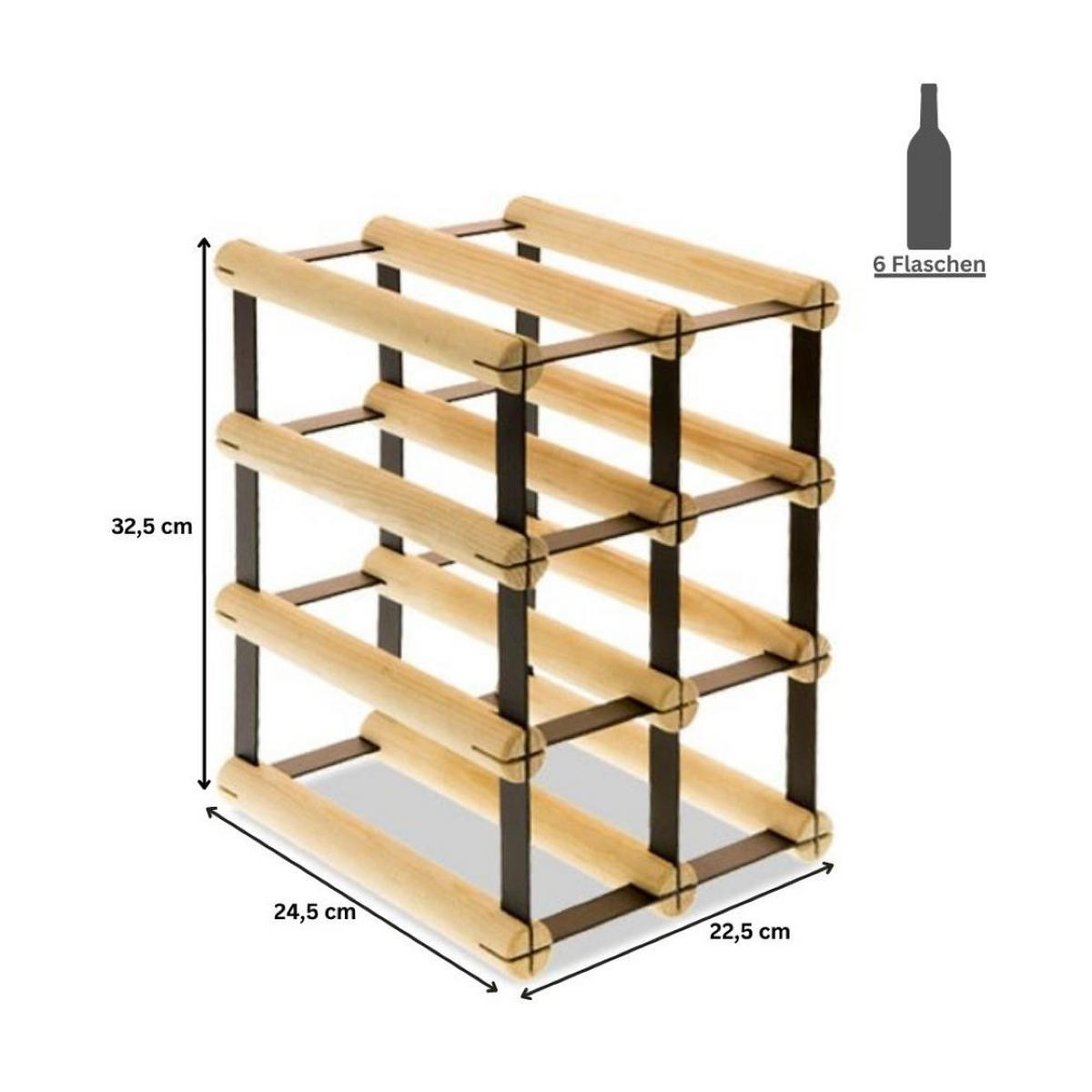 WEINREGAL Vinotega Mod Metal 32,5x22,5x24,5 cm 2x3 Flaschen Massives Kiefernholz Braun Geölt - Braun, Holz (22.5/32.5/24.5cm) - PROREGAL