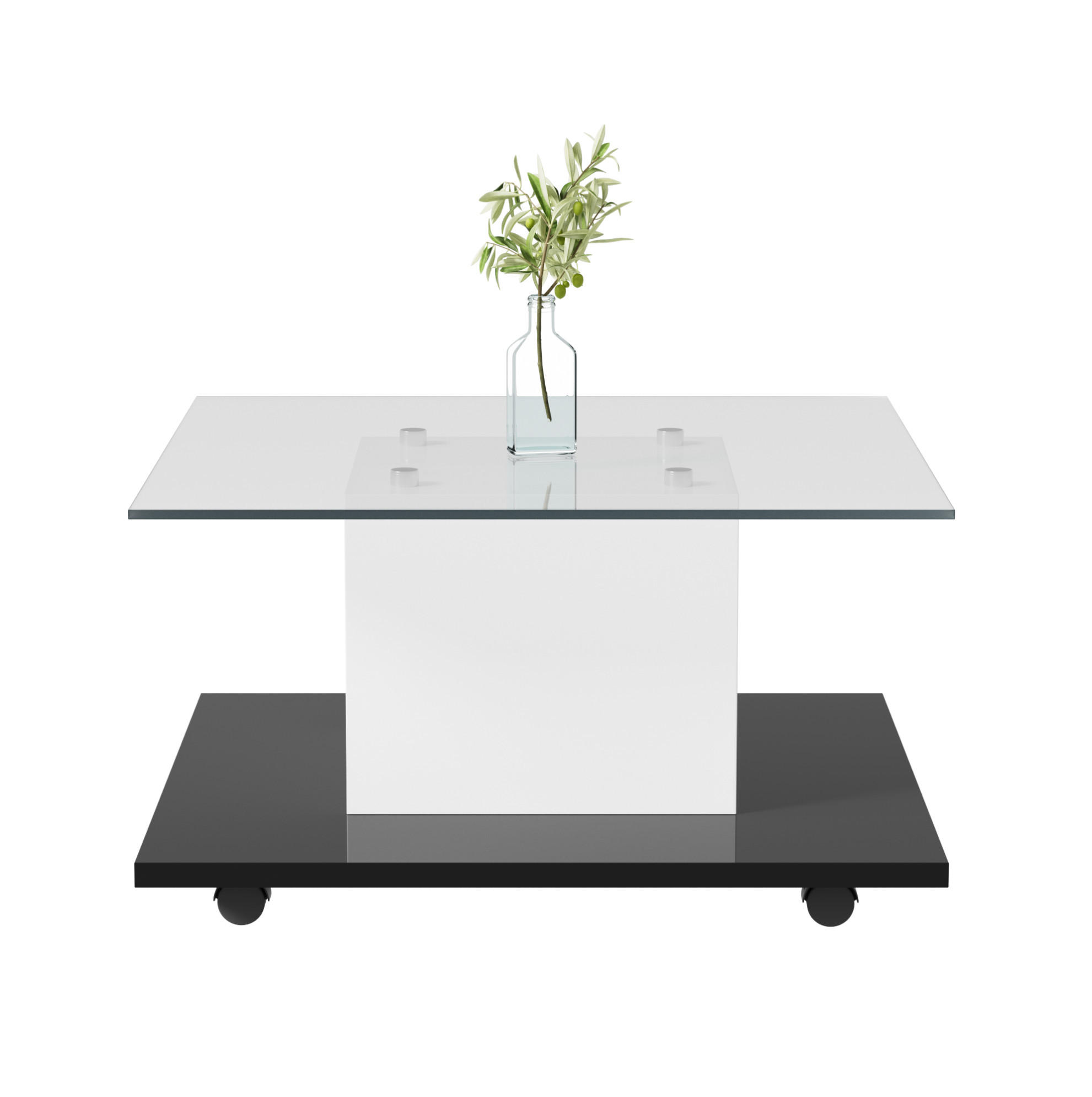 COUCHTISCH 80/80 cm mit LED-Beleuchtung und Rollen in Weiß/Schwarz - Weiß, Holzwerkstoff (80/80/40cm) - BEAOK