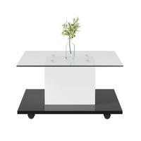 KLUBSKA miza, 80/80/40 cm, iverna plošča v črno-beli barvi, z LED osvetlitvijo in kolesci - bela, leseni material (80/80/40cm) - BEAOK
