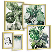 BILDER SET 5er Set - 50x50 cm & 20x30 cm & 40x60 cm Goldrahmen - Grüne Weinblätter - Goldfarben, Kunststoff (40/60cm) - TULUP