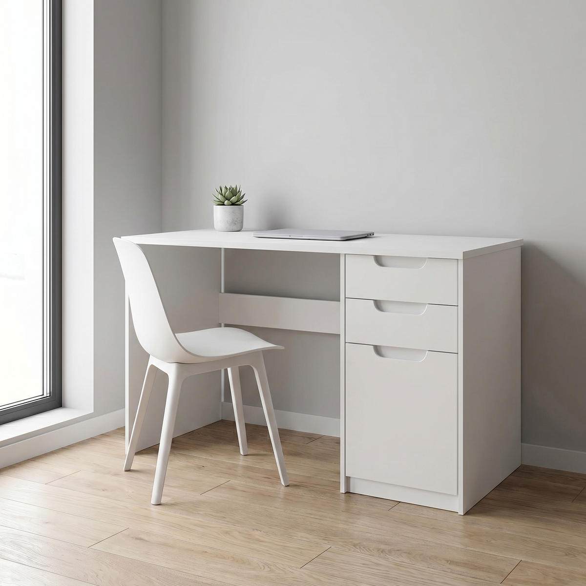 SCHREIBTISCH Logan Fronten in Weiß matt - Weiß, Holzwerkstoff (60/129/76cm) - Vladon