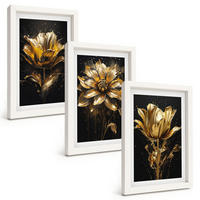 BILDER SET 3er Set - 20x30 cm Weißer Rahmen - Gelbe Blüten auf dunklem Hintergrund - Weiß, Kunststoff (20/30cm) - TULUP